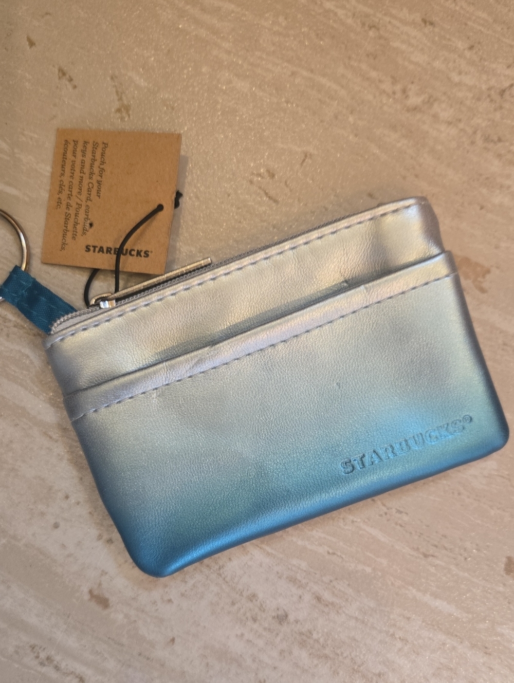 New Starbuck's Metallic Ombre Zipper Key Ring Card Pouch
